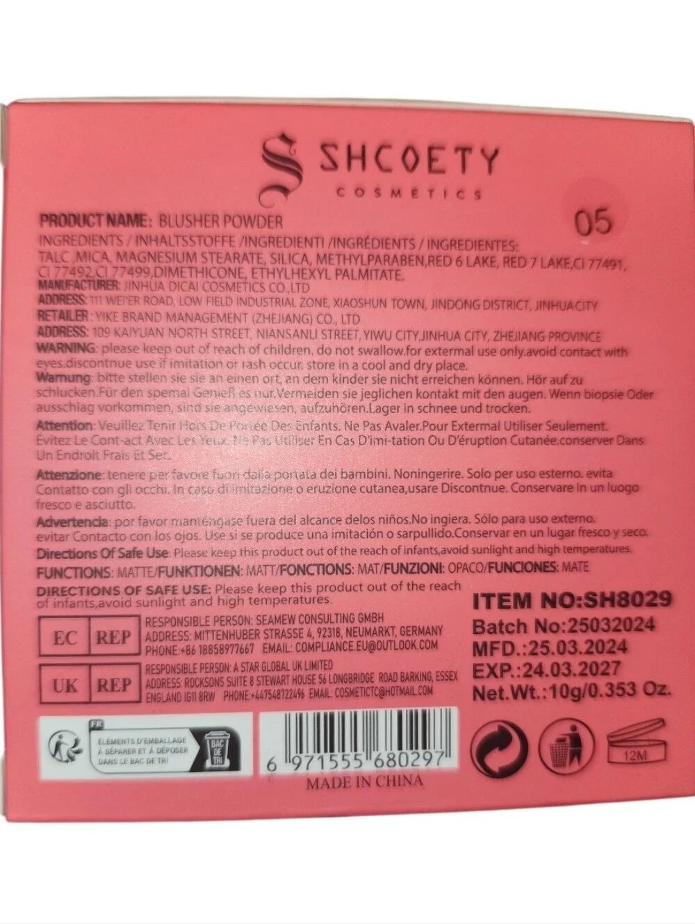 Shcoety Cosmetics NEW Powder Blush - Soft Pink